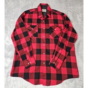 Vintage Flannel Shirt Men's Large Buffalo Plaid Midwest Traders Red Black